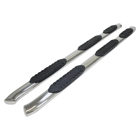 Trailfx NERF BAR OVAL 5 With Step Pads With Bed Step 5 Inch Oval Straight Polished Stainless Steel Wit A7060S